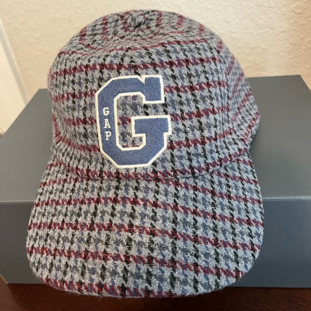 GAP Black, Blue and Red Plaid Cap Tweed-Like Material